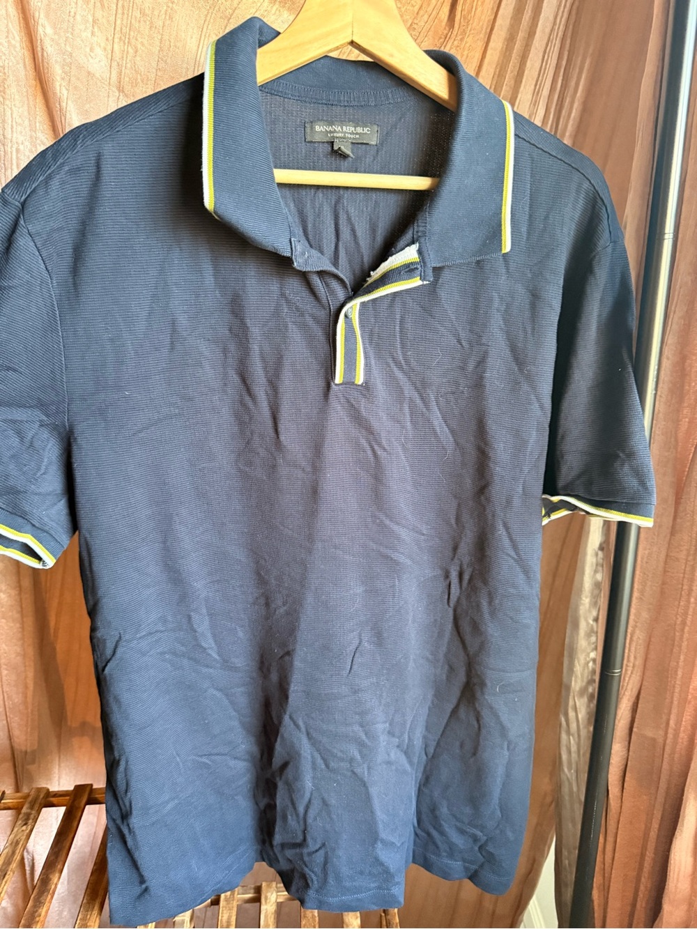 Banana Republic Luxury Touch Polo Shirt Navy Blue Lime Trim Men's XL